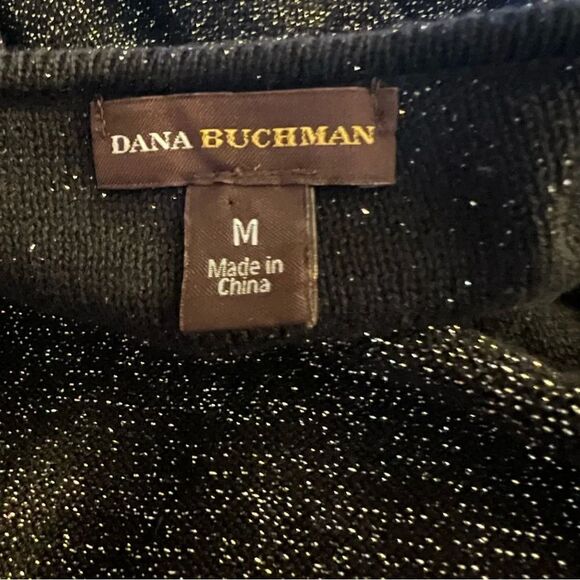 Dana Bachman Blouse Top Pullover Black Metallic Silver - Picture 3 of 6